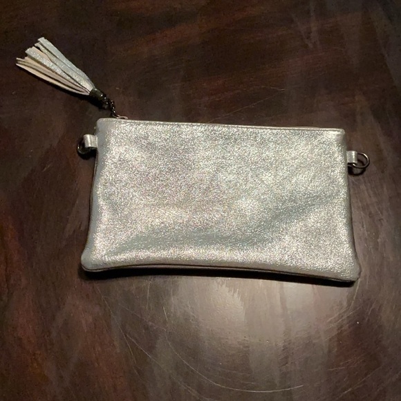 Silver Textured Clutch with Tassel Accent - Picture 2 of 4